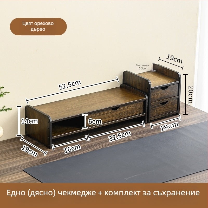 Двуетажна бамбукова стойка за монитор с настолна полка за съхранение, монтирана със винтове