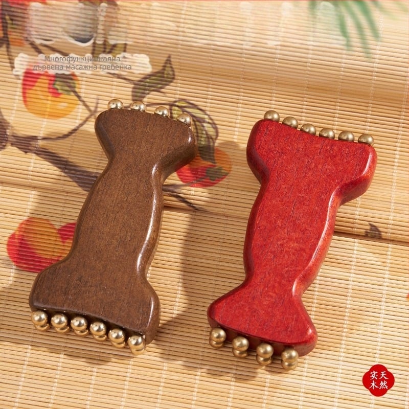 Гуа Ша инструмент за лице от масивно дърво за повдигане, меридиан масаж, костно-форма дизайн, кръгла масажна глава, ръчен режим