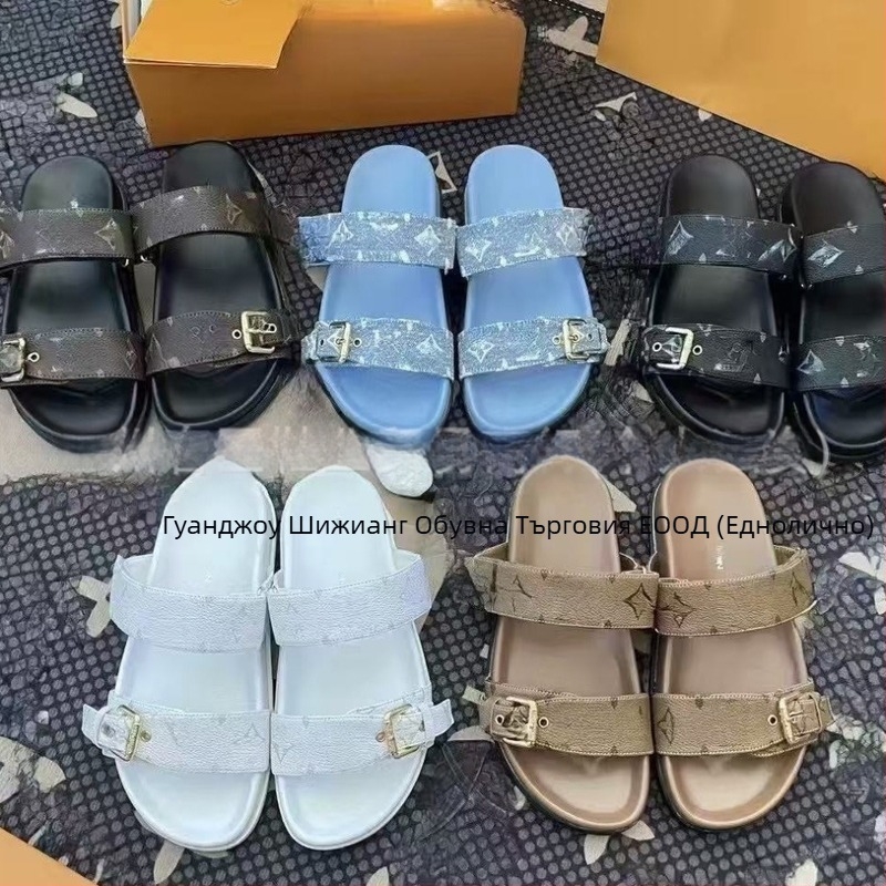 Унисекс джапанки с горна част от микрофибърна кожа, гумена подметка, монограмен дизайн, делови стил, закопчаване с едно движение