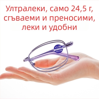 Сгъваеми очила за четене за жени, преносими очила с анти‑синя светлина, кръгла метална рамка, стилни очила за възрастни
