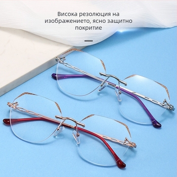 Очила за четене JZ8531, безрамкови, кръгла форма, лещи от смола, анти-синя светлина, двойно фокусиране за далечно и близко