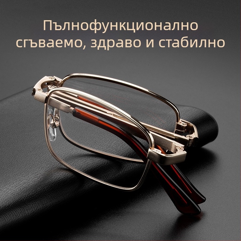 Очила за четене с естествен кристал за мъже, преносими сгъваеми квадратни метални рамки, асферични лещи, стилни и елегантни