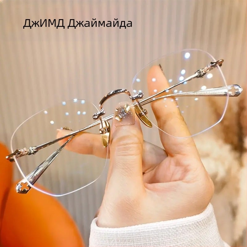 Безрамкови очила за четене, анти-синя светлина, PC лещи, метална квадратна рамка, за голямо лице