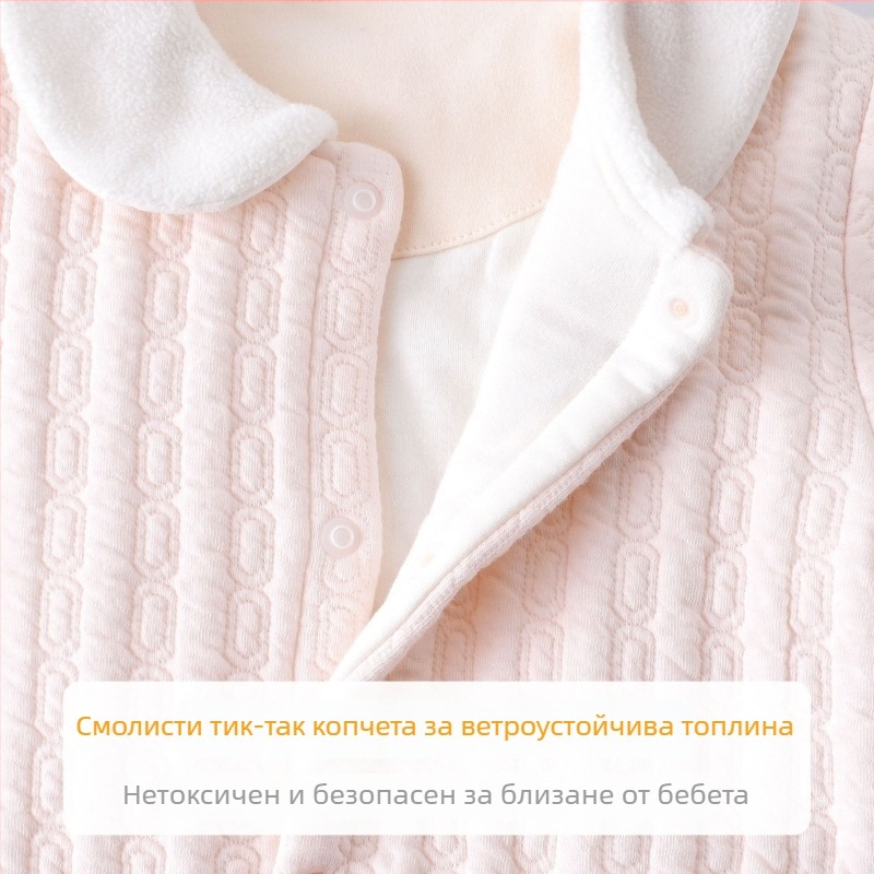 60 г подплатен памучен ромпер за новородени, дълъг ръкав, странично закопчаване, безшевен дизайн