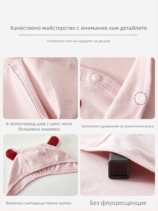 Новороден комбинезон от 100% памук, дълги ръкави, едноредово закопчаване