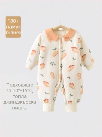 Бебешки гащеризон от 100% памук, 180 g подплата, дълги ръкави, без качулка, едностепенно предно закопчаване