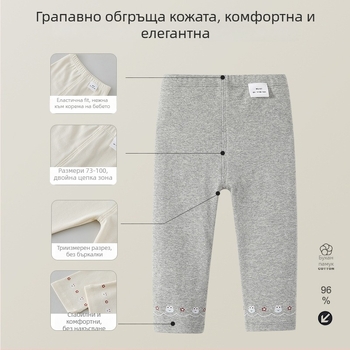 Леггинси за момичета, корейски стил, 96% памук, средно повдигнат пояс, мека обработка, за бебета и малки деца (1–3 години)