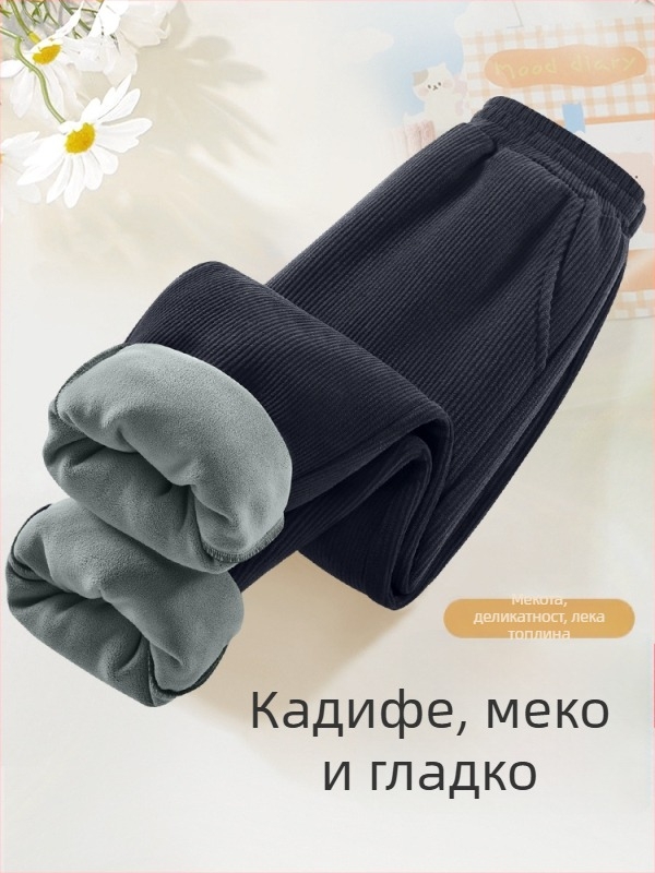 Детски Corduroy панталони, зимни с флисово вътрешно напълване, джогър стил, 100% полиестер, средна талия с ластик