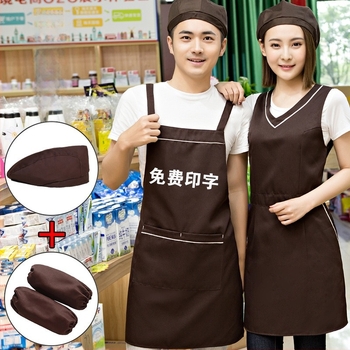 Комплект фартук и шапка без ръкави, печат на лого, антизацапващ, прост стил; подходящ за красота, майки и деца, печене и кафене, плодови магазини