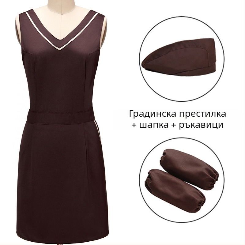 Комплект фартук и шапка без ръкави, печат на лого, антизацапващ, прост стил; подходящ за красота, майки и деца, печене и кафене, плодови магазини