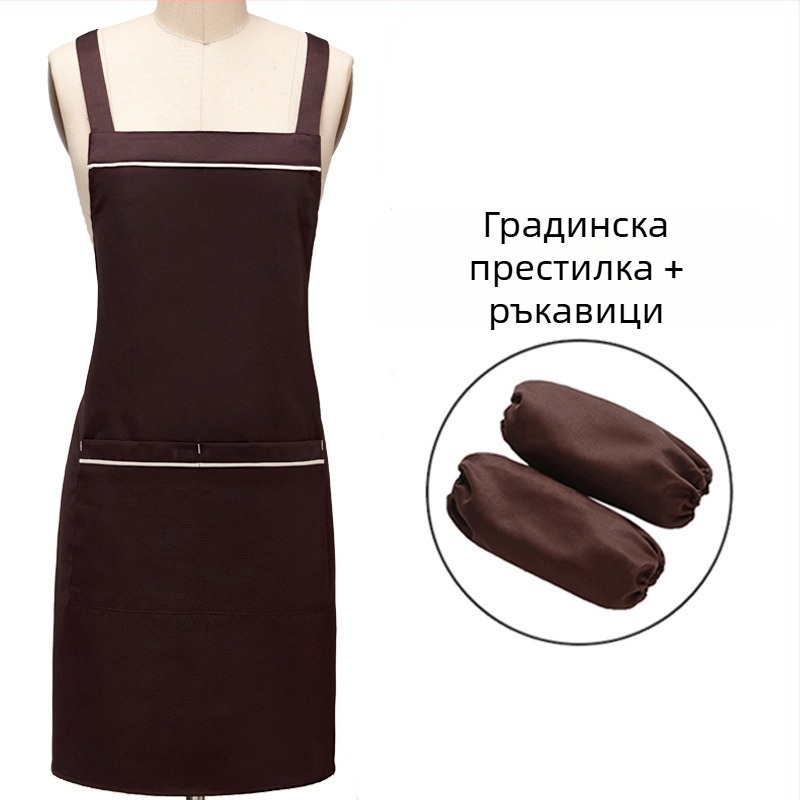 Комплект фартук и шапка без ръкави, печат на лого, антизацапващ, прост стил; подходящ за красота, майки и деца, печене и кафене, плодови магазини
