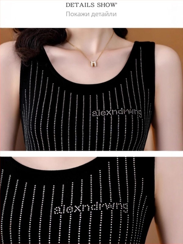 Дамска камизол с кристали, без ръкави, тясна кройка, полиестер/еластан, висока еластичност, подходяща за пролет и лято