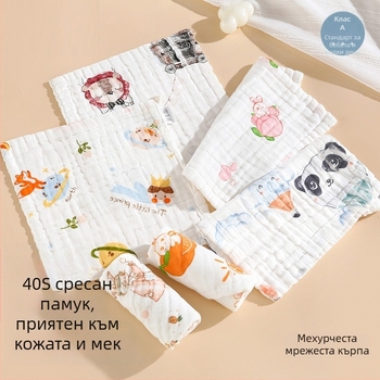 Бебешка шестслойна памучна марля кърпа за лице и попиване на слюнка, подходяща за деца на възраст 3–8 години, пролет 2025
