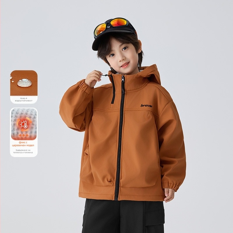 Детско момчешко качулесто яке от софтшел, 100% полиестер, водоустойчивост 3000 мм, напълно запечатани шевове, подплата полиестер, за 7–12 години, есен/зима