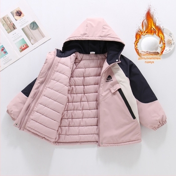 Момичета памучно подплатено яке с качулка, за възраст 7-12 г, полиестерна материя, водоустойчиво 1000 мм