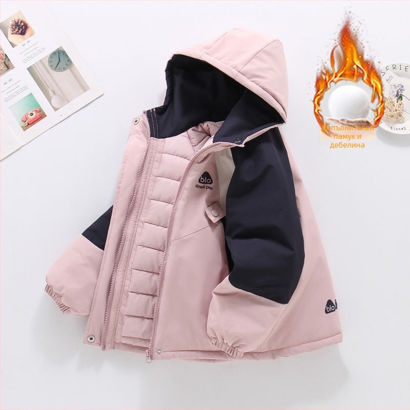 Момичета памучно подплатено яке с качулка, за възраст 7-12 г, полиестерна материя, водоустойчиво 1000 мм