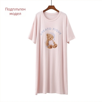 Лятна нощница от модал с подплънка за бюст, печат, къс ръкав, средна дължина, еластична домашна нощница