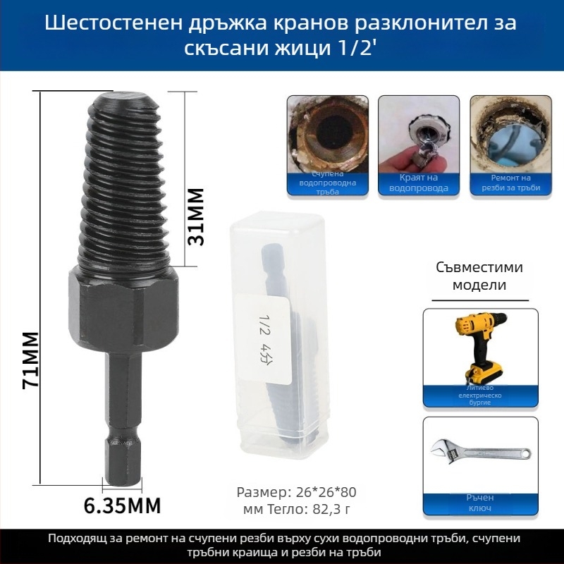FURONGHUA извличател за резби на водопровод – за счупени резби във водопровод, стомана 45, британски формат, комплект 1, за домакинство