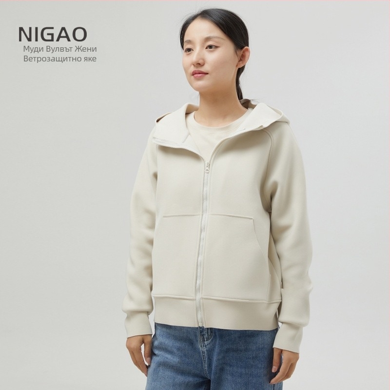 Дамска качулна ветровка от Musi Velvet, полиестер-спандексова смес, екстра дебела, цип, ежедневен стил