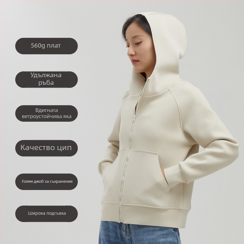 Дамска качулна ветровка от Musi Velvet, полиестер-спандексова смес, екстра дебела, цип, ежедневен стил