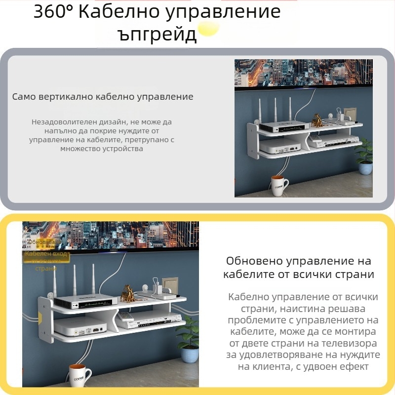 Стенен рафт за рутер с безпробивна инсталация за кабели и сет-топ кутия — спалня, 8+ слоя, изкуствена плоча
