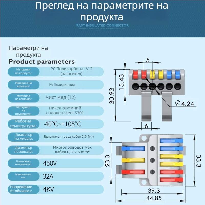 TL-633 релсов тип терминална глава за електрически разпределителен шкаф, разделен терминал, бързо свързване