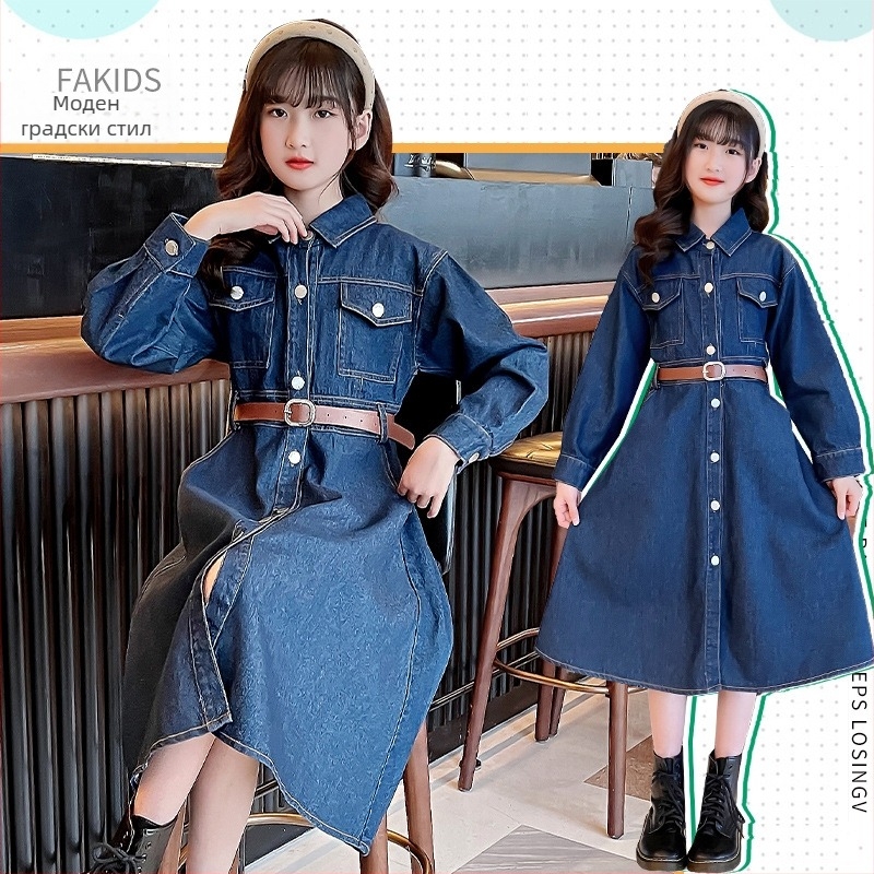 Детска рокля принцеса в Korean стил, дълги ръкави, памук 88%, за момичета над 8 години, пролетно‑есенна