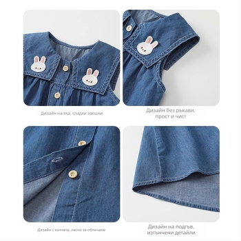 Детска дънкова пола А-линия, карикатурен принт, 100% памук, без ръкави, за деца 3–8 години