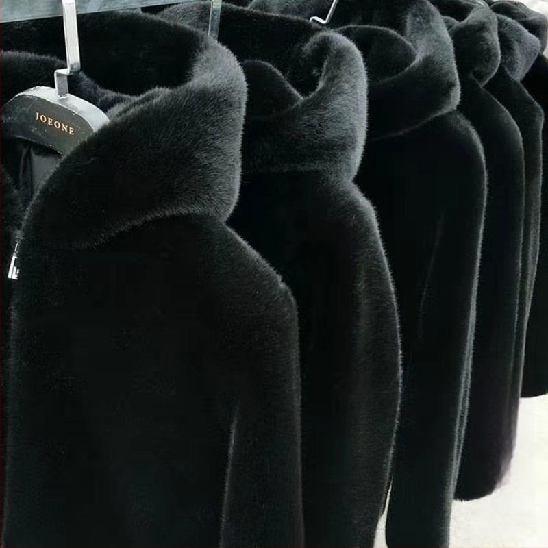 Палто от изкуствена козина, качулка, дълги ръкави, Mink velvet плат, полиестерова основа, стил японско-корейски свободен стил