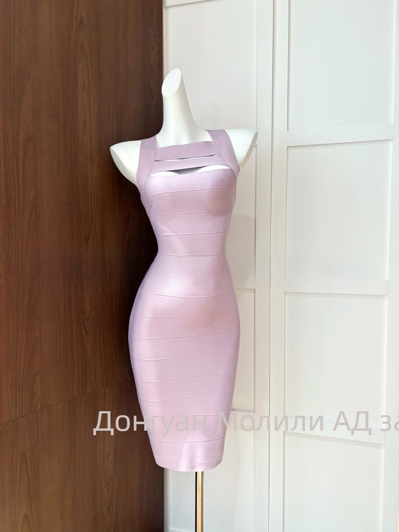 Дамска бандажна рокля с открит гръб, висока талия,ребрена материя, цип
