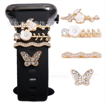 Apple Watch декоративна закопчалка за силиконова каишка – мотив пеперуда с цветя, сплав, YiSheQu, DIY, зима 2023