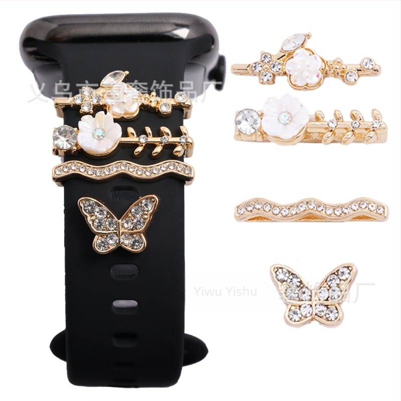 Apple Watch декоративна закопчалка за силиконова каишка – мотив пеперуда с цветя, сплав, YiSheQu, DIY, зима 2023