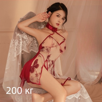 Дамски комплект бельо в стил ципао от дантела с класическа бродерия и нейлонова материя