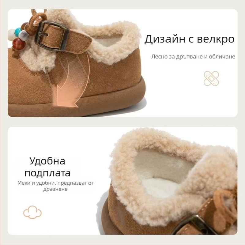 Детски зимни ботуши за момичета с подплата от флис, горна част от суперфибър, EVA подметка, велкро закопчаване, есен-зима