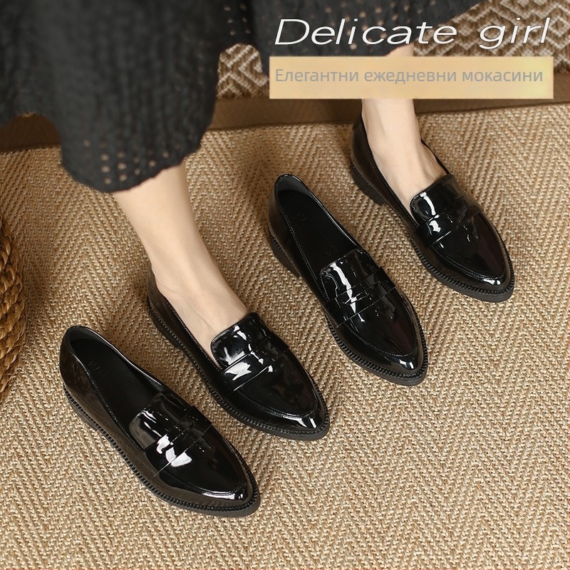 Дамски лофери с повишаване на височината, подплатени с флис, остър нос, PU горна част, клиновидна подметка