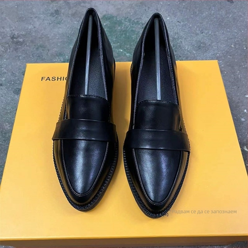 Дамски лофери с повишаване на височината, подплатени с флис, остър нос, PU горна част, клиновидна подметка