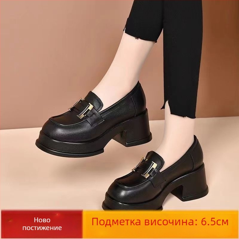 Дамски лофери с платформа - кръгъл нос, PU горнище, гумена подметка, предно връзване, 3-5 см платформа