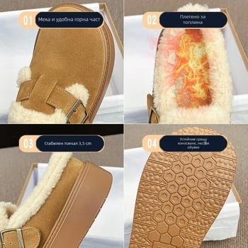 Женски обувки в стил Birkenstock с велурен горен слой, подплата от суперфибър и гумена подметка — нископрофилни, зимно издание 2025