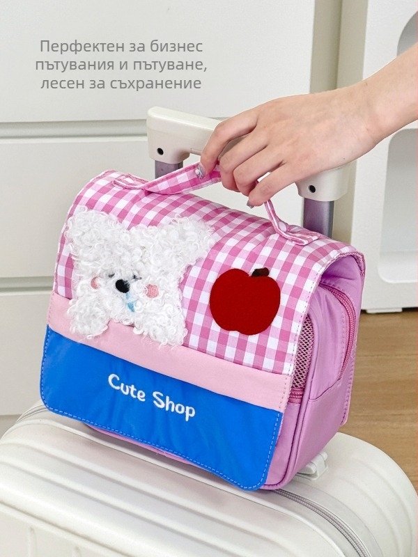 Кучешка тематика платнена козметична и тоалетна чанта, плюшено оформление, животински принт, подплата от полиестер