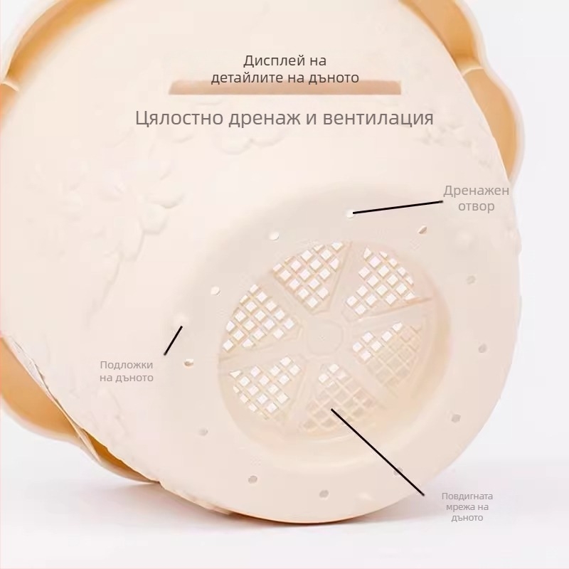 Саксия за цветя от смола с имитация на керамика, релефен кръгъл дизайн с вълнообразни ръбове за сукуленти и рози – за балкон