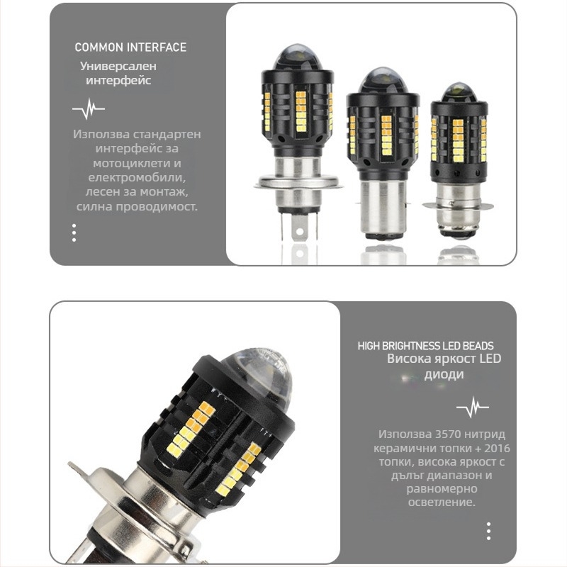 Фар за мотоциклет H4 със три-зъб монтаж, алуминиев корпус, 12-80V, 4000 lm, IP67
