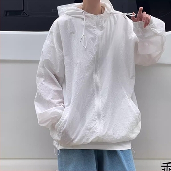 Външно слънцезащитно яке с качулка, тънък материал, свободен силует, полиестерова смес, цип