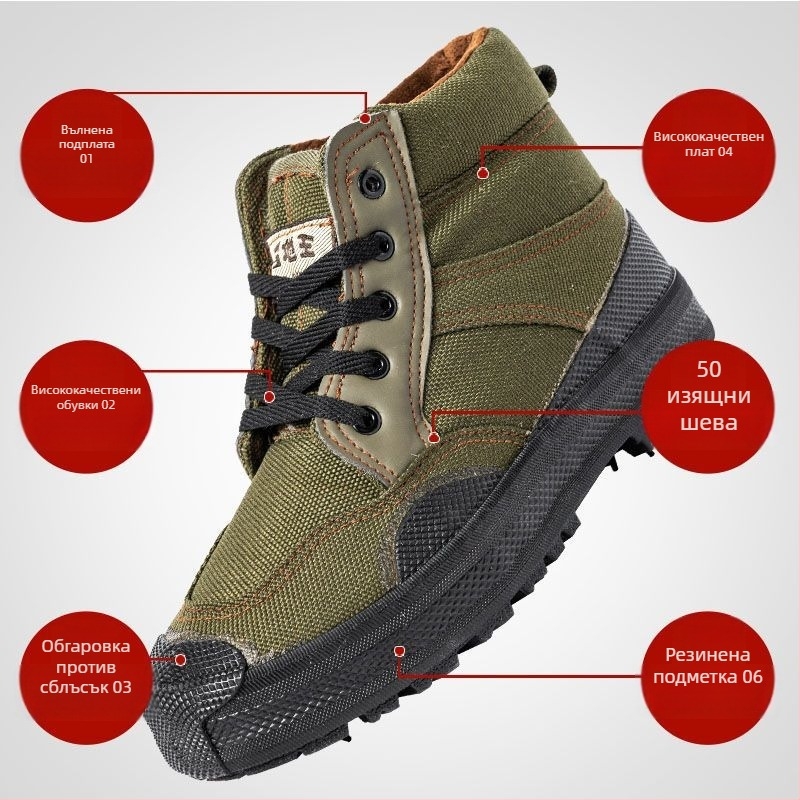 Зимни високи обувки за работа от платно за мъже – противохлъзващи, топли, памучна стелка