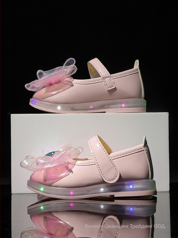 Детски обувки за принцеси PU кожа с велкро, нисък връх, гумирана подметка, противохлъзващи