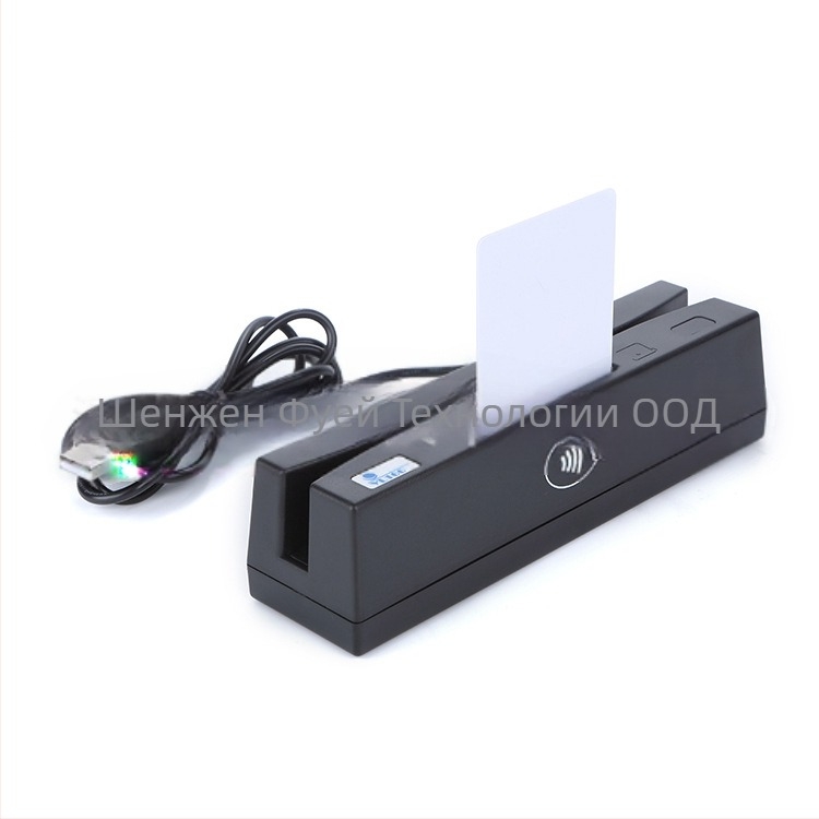 YL160 4-в-1 четец и писач за карти — чете магнитни карти, IC карти (4442), M1 сензорни карти и PSAM карти; 13.56 MHz, 1 MB памет, разстояние на сензора 0–5 мм, време за четене 1 ms