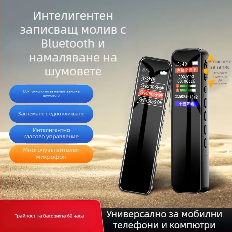 Писалка за запис, 30 ч запис, TF карта, цветен дисплей, USB 2.0, два микрофона