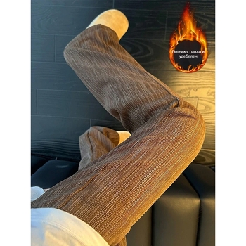 Corduroy панталони, подплатени с полар, дебели, тай-дай модел, прав крак