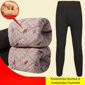 Мъжки дебели зимни панталони от полиестер с подплата от флис, висока талия, свободна кройка, еднослойни
