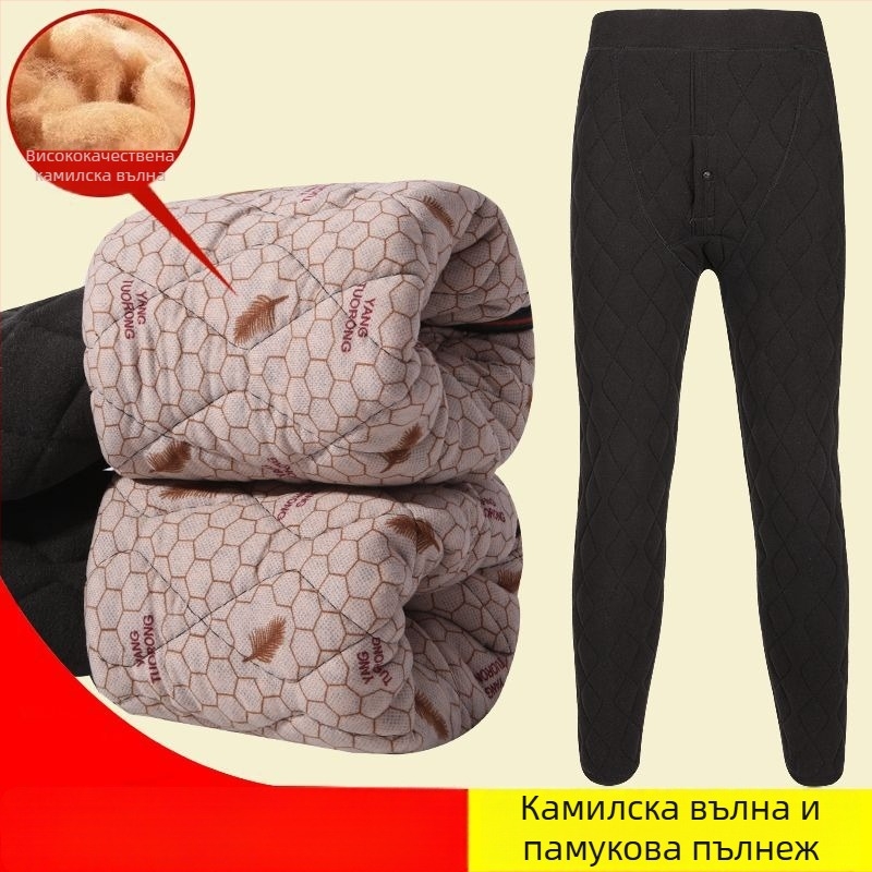 Мъжки дебели зимни панталони от полиестер с подплата от флис, висока талия, свободна кройка, еднослойни