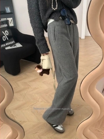 Женски широки панталони, полиестер 95%+, микроеластичност, ниска талия, удебелени